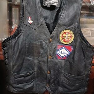 Black Leather Vest for Men, Moto .riding, Sz.44